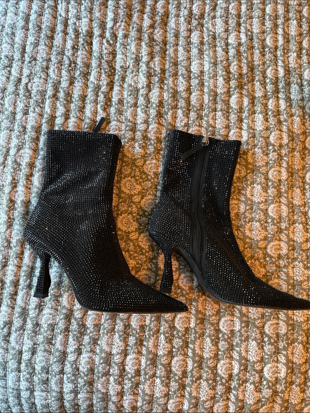 Zara Black Rhinestone Pointed-Toe Ankle Boots